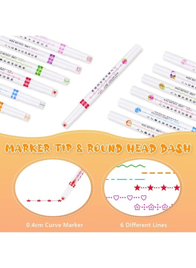 Curve Roller Highlighter Pen Set 12 Pieces | Fluorescent Decorative Pattern Pens with Rotating Roller Tips for Creative Journaling, Bullet Journal, Study Notes, Planners, Scrapbooking and Office Use | Non Toxic Quick Dry Ink for Students, Teachers, and Stationery Lovers - Image 4